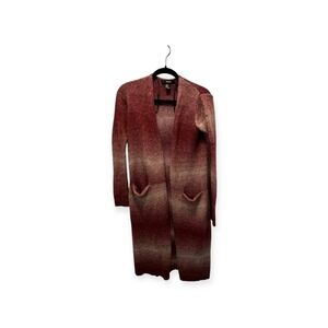 Forever 21 Duster Cardigan Open Front Knit‎ Sweater Pockets Red Ombre S